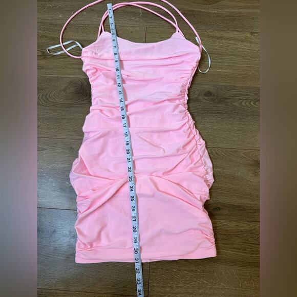 NWOT Lulus Confident Allure Light Pink Ruched Lace-Up Bodycon Mini Dress Small - Picture 12 of 12